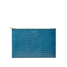 Large Essential Flat Pouch in Deep Shine Topaz Small Croc