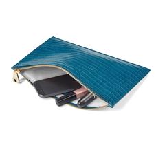 Large Essential Flat Pouch in Deep Shine Topaz Small Croc