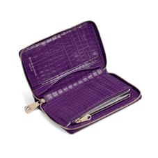 Midi Continental Clutch Zip Wallet in Deep Shine Amethyst Small Croc