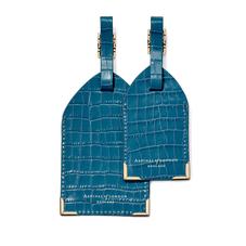 Set of 2 Luggage Tags in Deep Shine Topaz Small Croc