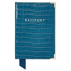 Passport Cover in Deep Shine Topaz Small Croc