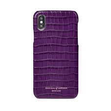 iPhone X Leather Cover in Deep Shine Amethyst Small Croc