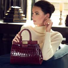 Small Florence Snap Bag in Deep Shine Bordeaux Croc