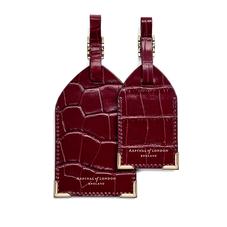 Set of 2 Luggage Tags in Deep Shine Bordeaux Croc