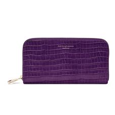 Continental Clutch Zip Wallet in Deep Shine Amethyst Small Croc