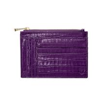 Double Sided Zipped Card & Coin Holder in Deep Shine Amethyst Small Croc
