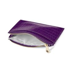 Double Sided Zipped Card & Coin Holder in Deep Shine Amethyst Small Croc