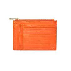 Double Sided Zipped Card & Coin Holder in Deep Shine Amber Small Croc