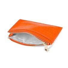 Double Sided Zipped Card & Coin Holder in Deep Shine Amber Small Croc
