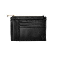 Double Sided Zipped Card & Coin Holder in Black Saffiano