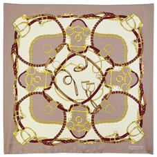 Horseshoe Silk Scarf in Soft Taupe and Gold