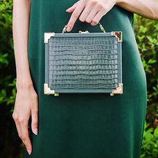 Mini Trunk Clutch in Deep Shine Sage Small Croc