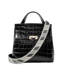 Soho Backpack in Deep Shine Black Croc with Deco Embroidered Strap