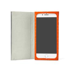 iPhone 7 Plus Leather Book Case in Deep Shine Amber Small Croc