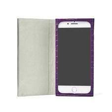 iPhone 7 Plus Leather Book Case in Deep Shine Amethyst Small Croc