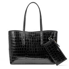 Regent Tote in Black Croc (with A-Stitched Side Panels)