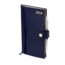 Slim Pocket Leather Diary with Pen in Midnight Blue Lizard