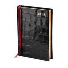 A6 Day to Page Leather Diary in Deep Shine Black Croc