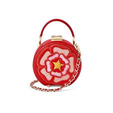 Micro Hat Box in Scarlet Saffiano with Rosette Embroidery
