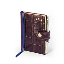 Mini Pocket Leather Diary with Pen in Deep Shine Amazon Brown Croc