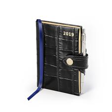 Mini Pocket Leather Diary with Pen in Deep Shine Black Croc