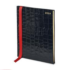 Quarto A4 Week to View Leather Diary in Deep Shine Black Croc
