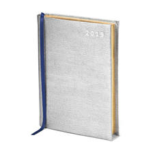 A6 Day to Page Leather Diary in Silver Saffiano