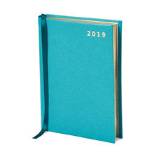 A6 Day to Page Leather Diary in Turquoise Saffiano