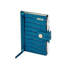 Mini Pocket Leather Diary with Pen in Deep Shine Topaz Small Croc