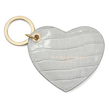 Heart Keyring in Deep Shine Dove Grey Small Croc