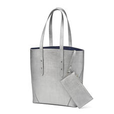 Essential Tote in Silver Saffiano (with A-Stitched Side Panels)