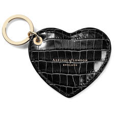 Heart Keyring in Deep Shine Black Small Croc