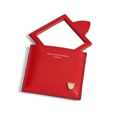 Compact Mirror in Scarlet Saffiano