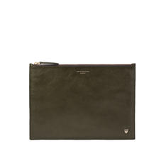 Mount Street Flat Pouch in Moss Green Pebble