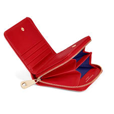 Mini Continental Zipped Coin Purse in Scarlet Saffiano