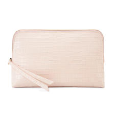 Large Essential Cosmetic Case in Deep Shine Shell Pink Small Croc