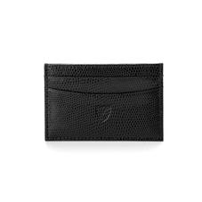 Slim Credit Card Case in Jet Black Lizard & Red Suede