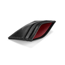 Slim Credit Card Case in Jet Black Lizard & Red Suede