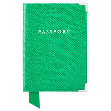Passport Cover in Grass Green Lizard & Cream Suede