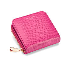 Mini Continental Zipped Coin Purse in Raspberry Lizard