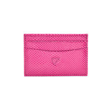 Slim Credit Card Case in Raspberry Lizard & Pale Blue Suede
