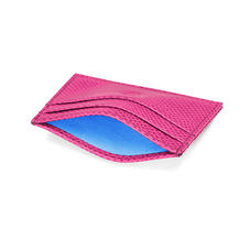 Slim Credit Card Case in Raspberry Lizard & Pale Blue Suede