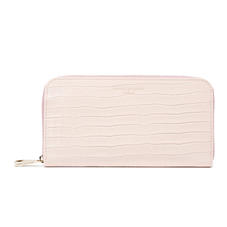 Continental Clutch Zip Wallet in Deep Shine Shell Pink Small Croc
