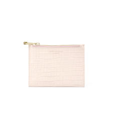 Small Essential Flat Pouch in Deep Shine Shell Pink Small Croc