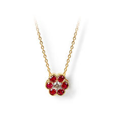 Athena 18ct Gold Ruby & Diamond Cluster Pendant Necklace