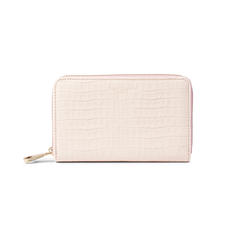 Midi Continental Clutch Zip Wallet in Deep Shine Shell Pink Small Croc