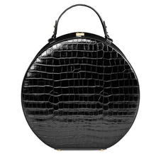 Large Hat Box in Deep Shine Black Croc