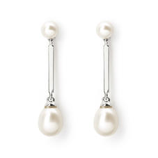 Eclipse 9ct White Gold Double Freshwater Pearl Drop Earrings