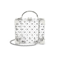 Mini Trunk Clutch in Diamond Cut Transparent Acrylic with Silver Crystals