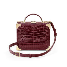 Mini Trunk Clutch in Bordeaux Patent Croc